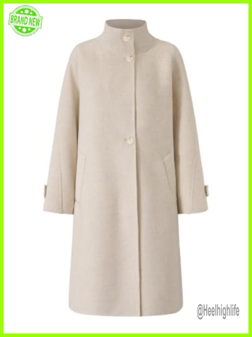 Wool Blend Double Face Mid Length Overcoat Stand Collar Loose Fit